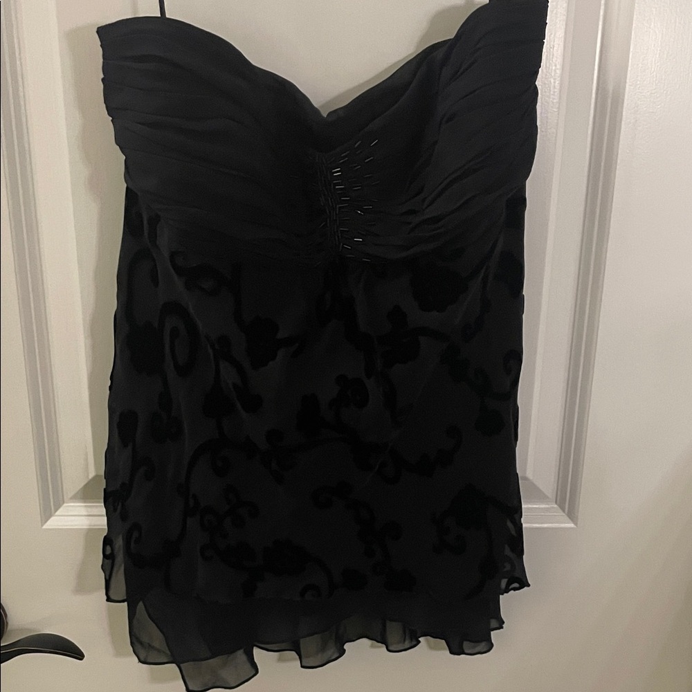 Express Black Strapless Blouse with Velvet Floral Design